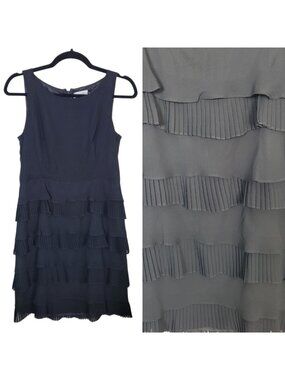 Calvin Klein Black Sleeveless Cocktail Dress Layered Tiered Flounce Design 6P